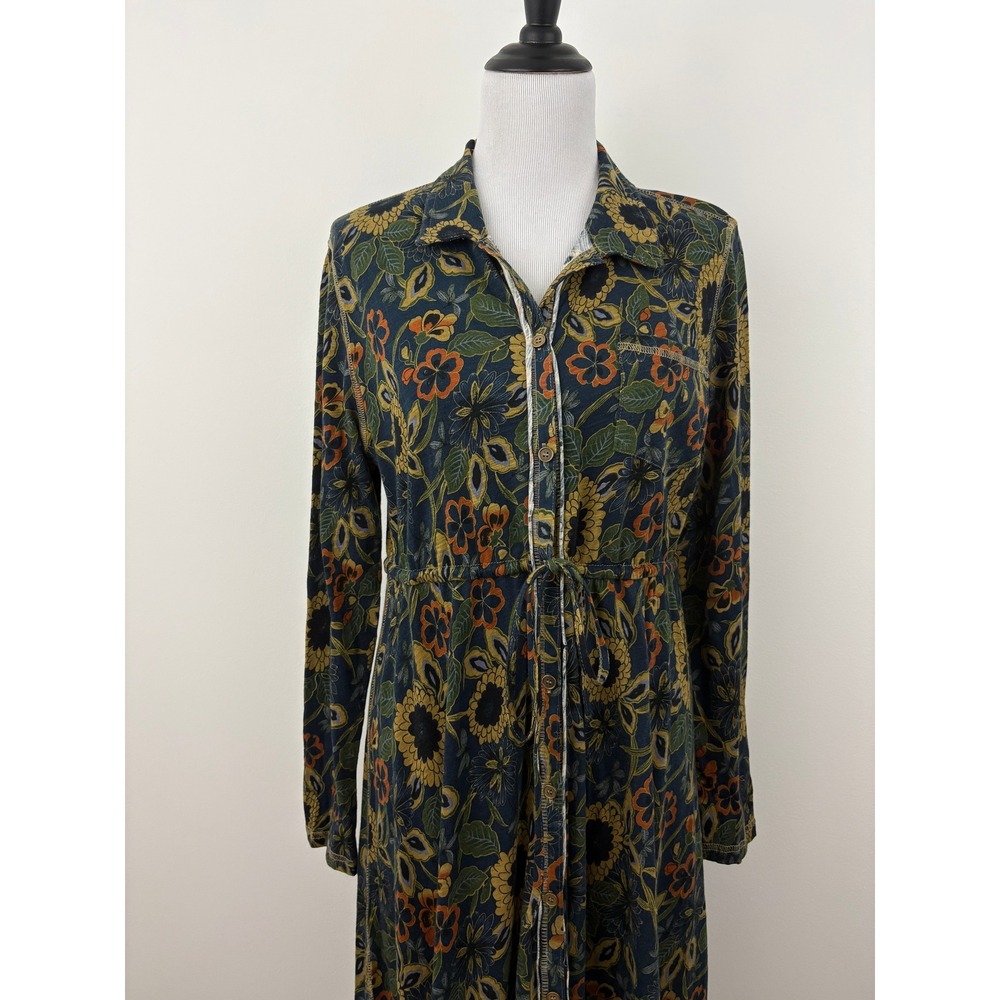 Natural Life Christa Knit Cotton Maxi Dress Size M Navy Tan Dahlias Floral Boho - Picture 4 of 10